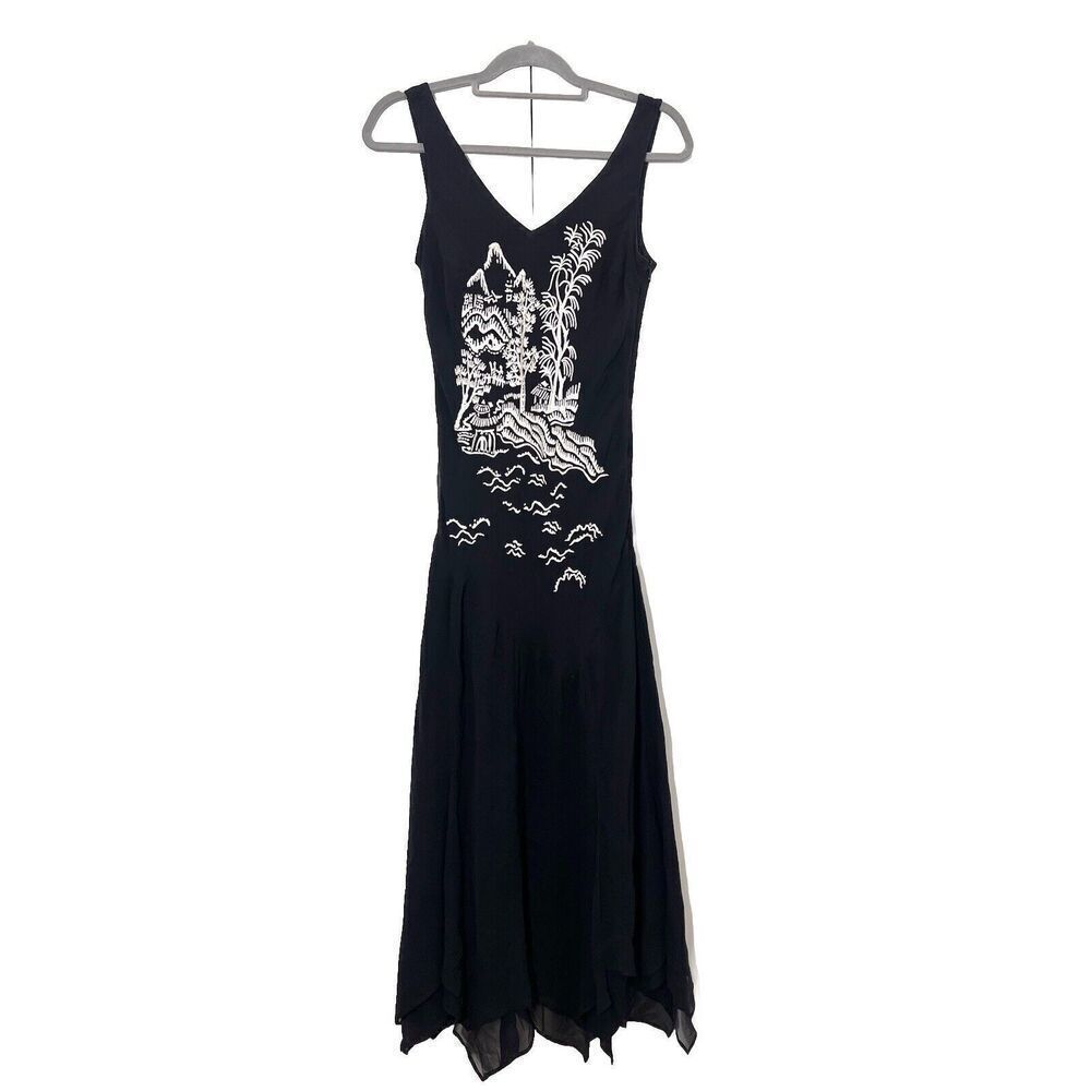 Sue Wong Maxi Midi Slip Dress Silk Fairy Goth Asian Oriental Vintage Y2K Guest